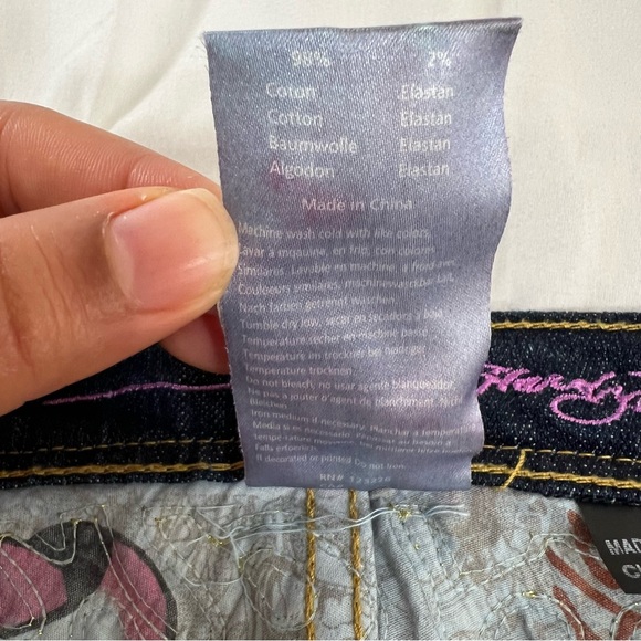 Ed Hardy Jeans Straight Leg Skull Rose Rhinestone Embroidered Painted Size 14 - Picture 10 of 14